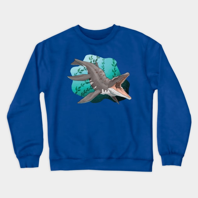 Deep Sea Majesty: Mosasauria Reigns Crewneck Sweatshirt by WorldDinosaurs